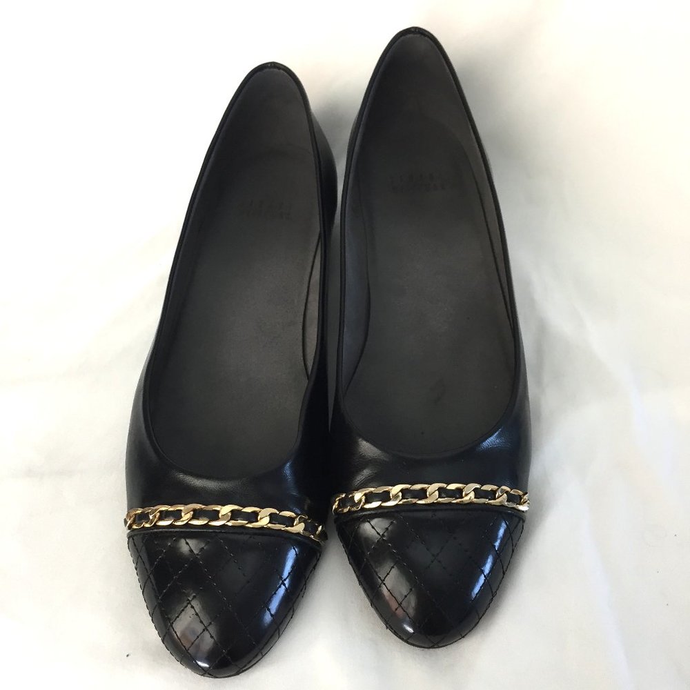 Stuart Weitzman Leather Flats, Size 9, Black
